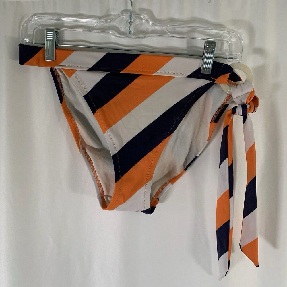 Victoria's Secret Swim Bottom Women's Large Orange Blue Striped Tie Side